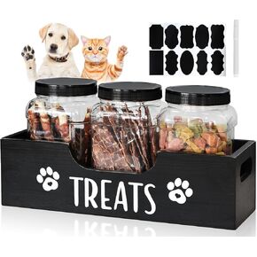 حاوية علاج الكلاب، حامل حاوية تخزين طعام الكلاب الخشبية مع 3 برطمانات بلاستيكية لعلاج الكلاب، حاوية تخزين طعام الكلاب في المزرعة، حاوية تخزين طعام الحيوانات الأليفة للكلاب والقطط والحيوانات الصغيرة in Kuwait