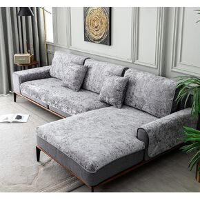 غطاء أريكة مخملي مسحوق من E-Solem للوسائد، غطاء أريكة بلون خالص، غطاء أريكة على شكل حرف L، غطاء منزلق للكرسي، غطاء كرسي بذراعين، غطاء مقعد، أسود 91.44 سم × 111.48 سم (قطعة واحدة/ليست كل المجموعة) in Kuwait