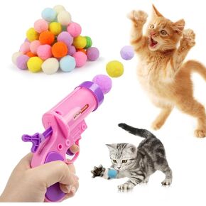 Mewlmart Cat Toys Interactive for Indoor Cats Kitty Toys Cat Toys for Indoor Cats Pom Pom Balls for Cat Ball Toy Plush Ball Launcher for Cats 30 Balls Cat Enrichment Toys (Pink New)