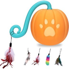 Ankilo Newest Smart Interactive Cat Ball Toys Cat Toys Ball with Cat Teasing Stick USB Rechargeable Pet Toy with Colorful Led Light Five Modes Voice Control Adjustable Speed in Kuwait