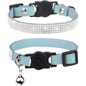 طوق قطط من حجر الراين للفتيات، أطواق انفصالية لطيفة على شكل زهرة هريرة كريستال ألماس قابلة للتعديل مع جرس جلد مخملي ناعم لامع لقطط XS صغيرة (قطعة واحدة) in Kuwait