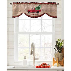 Farm Truck Tie Up Valance for Kitchen Windows,Daisy Flower Adjustable Valances Rod Pocket Short Curtain,Country Retro Wood Board Tie Up Curtains Valance for Bedroom 42x12in in Kuwait