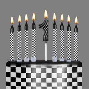 MTLEE 13 Pcs Race Car Birthday Candles Race Car Cupcake Candle 1 to 9 Number Candle Black and White Checkered for Boy Kids Racing Cars Birthday Decoration Baby Shower Supplies(Number 1)