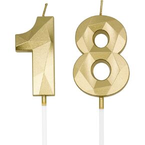 18th & 81st Birthday Candles for Cake, Silver Number 18 81 3D Diamond Shaped Candle Birthday Decorations Party Supplies for Girls, Boys, Women or Men in Kuwait