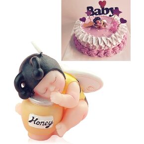 FLYPARTY Children's Birthday Candles with Greeting Card,Handmade Adorable Sleeping Baby Birthday Baby Shower Cake Topper Candle, Wedding Festival Party Favors Decorations (Pink Girl) in Kuwait