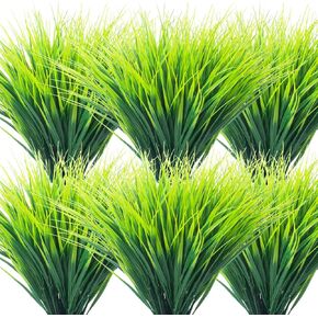 Grunyia 20 Bundles Artificial Outdoor Plants, Fake Wheat Grass Greenery Shrubs UV Resistant Faux Plastic Plants Garden Porch Window Box Décor (Grass) in Kuwait
