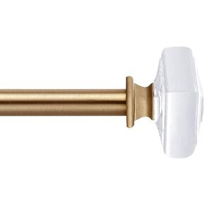 مجموعة قضبان ستارة MODE Simplicity بقطر 5/8 بوصة مع نهايات قضيب ستارة مربعة شفافة وقضيب ستارة قابل للتعديل مثبت على الحائط من الفولاذ، يناسب نوافذ من 32 بوصة إلى 90 بوصة، ذهبي in Kuwait