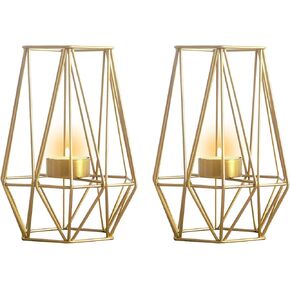 Nuptio 2 Pcs Black Tealight Candle Holders for Living Room, Geometric Hexagon Tea Light Holder Wedding Table Decoration, Votive Candle Holder for Birthday Party Events Home Decor in Kuwait
