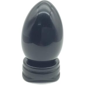 EDEN'S CALL Natural Black Obsidian Healing Crystal Stone Egg Decor with Stone Stand Polished Energy Stone Figurine for Home Office Decor