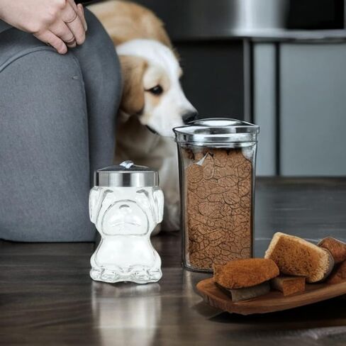 Amici Pet Mad Dog Glass Canister | Airtight Dog Treat Jar | Pet Food Storage | Cute Dog Treat Jar for Kitchen Counter | Cookie Jar with Twist on Lid, 48-Oz in Kuwait