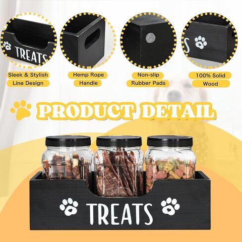 حاوية علاج الكلاب، حامل حاوية تخزين طعام الكلاب الخشبية مع 3 برطمانات بلاستيكية لعلاج الكلاب، حاوية تخزين طعام الكلاب في المزرعة، حاوية تخزين طعام الحيوانات الأليفة للكلاب والقطط والحيوانات الصغيرة in Kuwait