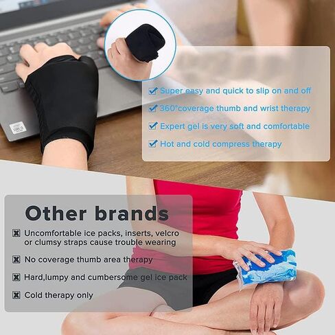 Wisexplorer Soft Gel Wrist Ice Pack, Reusable Cold & Hot Hand Therapy Wrap, Pain Relief Sleeve for Hand Injuries,Carpal Tunnel,Arthritis,Tendonitis, Tenosynovitis, Swelling & Bruises (Black) in Kuwait