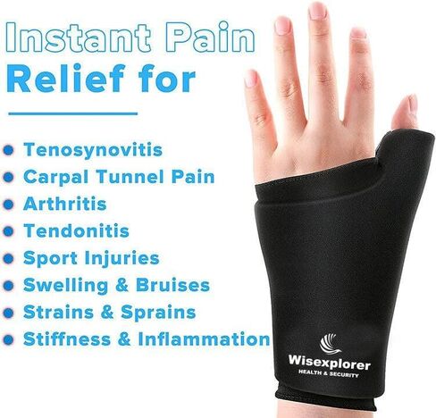 Wisexplorer Soft Gel Wrist Ice Pack, Reusable Cold & Hot Hand Therapy Wrap, Pain Relief Sleeve for Hand Injuries,Carpal Tunnel,Arthritis,Tendonitis, Tenosynovitis, Swelling & Bruises (Black) in Kuwait
