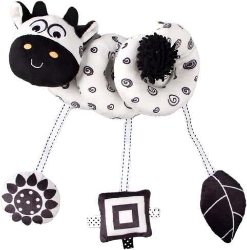 Baby Hanging Stroller Toy, Animal Spiral Plush Circle Activity Car Seat Travel Toys, Black and White Squeak Early Educational Toy for Newborn Boys or Girls in Kuwait