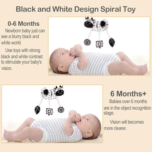 Baby Hanging Stroller Toy, Animal Spiral Plush Circle Activity Car Seat Travel Toys, Black and White Squeak Early Educational Toy for Newborn Boys or Girls in Kuwait