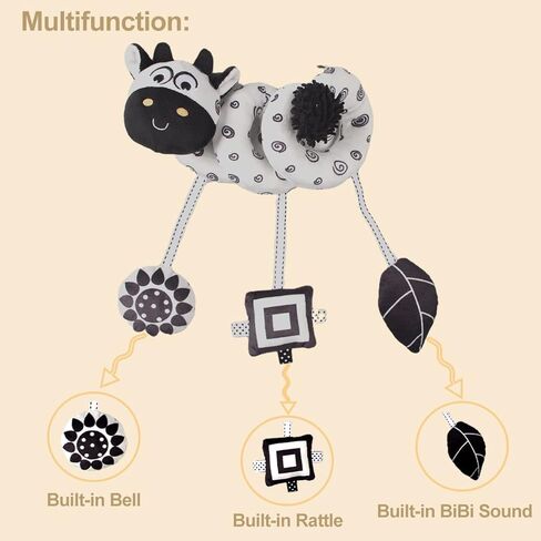 Baby Hanging Stroller Toy, Animal Spiral Plush Circle Activity Car Seat Travel Toys, Black and White Squeak Early Educational Toy for Newborn Boys or Girls in Kuwait