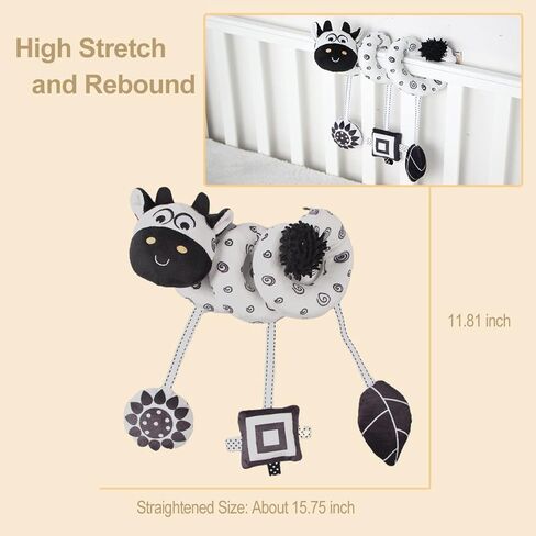 Baby Hanging Stroller Toy, Animal Spiral Plush Circle Activity Car Seat Travel Toys, Black and White Squeak Early Educational Toy for Newborn Boys or Girls in Kuwait