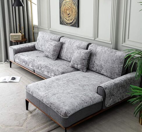 غطاء أريكة مخملي مسحوق من E-Solem للوسائد، غطاء أريكة بلون خالص، غطاء أريكة على شكل حرف L، غطاء منزلق للكرسي، غطاء كرسي بذراعين، غطاء مقعد، أسود 91.44 سم × 111.48 سم (قطعة واحدة/ليست كل المجموعة) in Kuwait