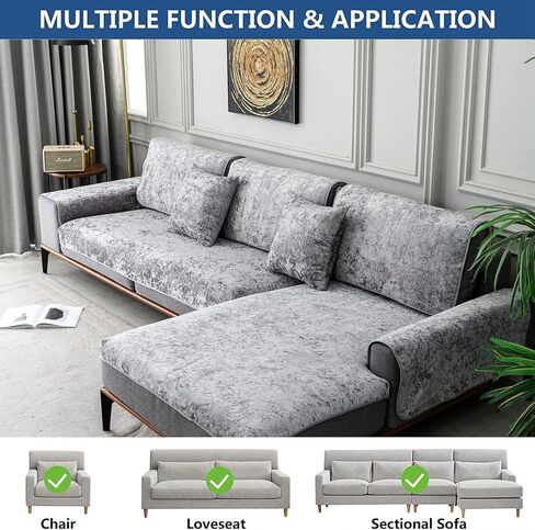 غطاء أريكة مخملي مسحوق من E-Solem للوسائد، غطاء أريكة بلون خالص، غطاء أريكة على شكل حرف L، غطاء منزلق للكرسي، غطاء كرسي بذراعين، غطاء مقعد، أسود 91.44 سم × 111.48 سم (قطعة واحدة/ليست كل المجموعة) in Kuwait