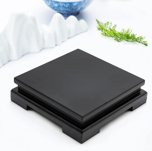 Hoypeyfiy Wooden Display Stand for Teapot Vase Bonsai Stand Square Base Bracket Solid Wooden Craft Ornament Home Decoration Accessories(Black, Table top: 9.09 * 9.09 * 1.69inch/23 * 23 * 4.3cm) in Saudi Arabia