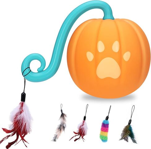 Ankilo Newest Smart Interactive Cat Ball Toys Cat Toys Ball with Cat Teasing Stick USB Rechargeable Pet Toy with Colorful Led Light Five Modes Voice Control Adjustable Speed in Kuwait