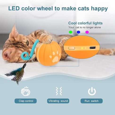 Ankilo Newest Smart Interactive Cat Ball Toys Cat Toys Ball with Cat Teasing Stick USB Rechargeable Pet Toy with Colorful Led Light Five Modes Voice Control Adjustable Speed in Kuwait