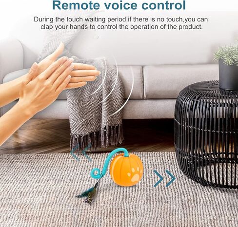 Ankilo Newest Smart Interactive Cat Ball Toys Cat Toys Ball with Cat Teasing Stick USB Rechargeable Pet Toy with Colorful Led Light Five Modes Voice Control Adjustable Speed in Kuwait