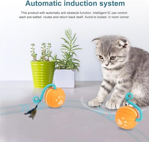 Ankilo Newest Smart Interactive Cat Ball Toys Cat Toys Ball with Cat Teasing Stick USB Rechargeable Pet Toy with Colorful Led Light Five Modes Voice Control Adjustable Speed in Kuwait