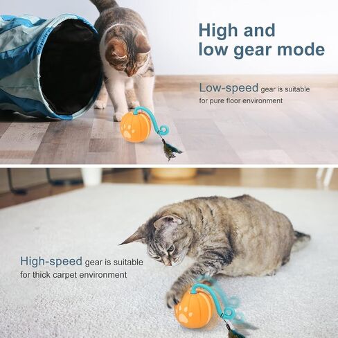 Ankilo Newest Smart Interactive Cat Ball Toys Cat Toys Ball with Cat Teasing Stick USB Rechargeable Pet Toy with Colorful Led Light Five Modes Voice Control Adjustable Speed in Kuwait