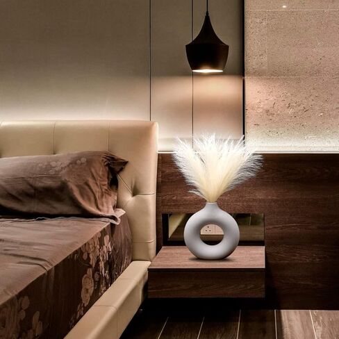 White Ceramic Vase, (13 PCS Total) + Includes Modern Pampas Grass Decor, Luxury Living Room Bedroom Bathroom, Modern Table Nordic Decorations, Donut House Office Bookshelf Boho Decorative Gift in Kuwait