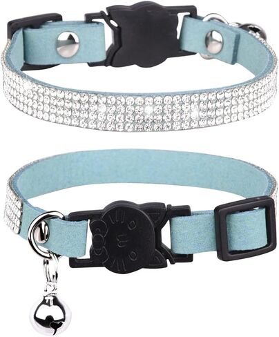 طوق قطط من حجر الراين للفتيات، أطواق انفصالية لطيفة على شكل زهرة هريرة كريستال ألماس قابلة للتعديل مع جرس جلد مخملي ناعم لامع لقطط XS صغيرة (قطعة واحدة) in Kuwait