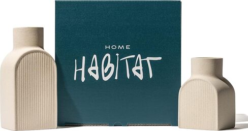 Home Habitat Nordic Vases - 2 Piece Set, Small and Large Ribbed Vase, Bottle Flower Planter Set. Ceramic for Decor. Neutral Decor, Coastal Decor Home, Centerpiece Table in Saudi Arabia