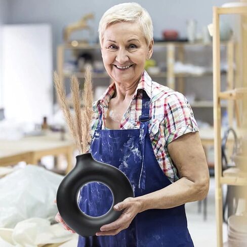 مزهرية سيراميك بيضاء - لديكور المنزل الحديث، مزهريات زهرة بامباس مستديرة غير لامعة على طراز بوهو إنس الشمالي البسيط لحفلات الزفاف وطاولة العشاء وغرفة المعيشة وغرفة النوم والمكتب، مزهرية - هدية تزيينية in Kuwait