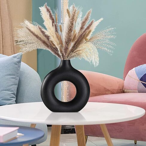 مزهرية سيراميك بيضاء - لديكور المنزل الحديث، مزهريات زهرة بامباس مستديرة غير لامعة على طراز بوهو إنس الشمالي البسيط لحفلات الزفاف وطاولة العشاء وغرفة المعيشة وغرفة النوم والمكتب، مزهرية - هدية تزيينية in Kuwait