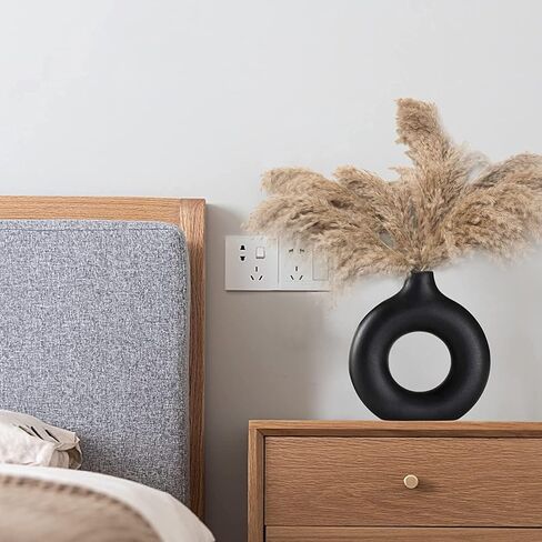 مزهرية سيراميك بيضاء - لديكور المنزل الحديث، مزهريات زهرة بامباس مستديرة غير لامعة على طراز بوهو إنس الشمالي البسيط لحفلات الزفاف وطاولة العشاء وغرفة المعيشة وغرفة النوم والمكتب، مزهرية - هدية تزيينية in Kuwait