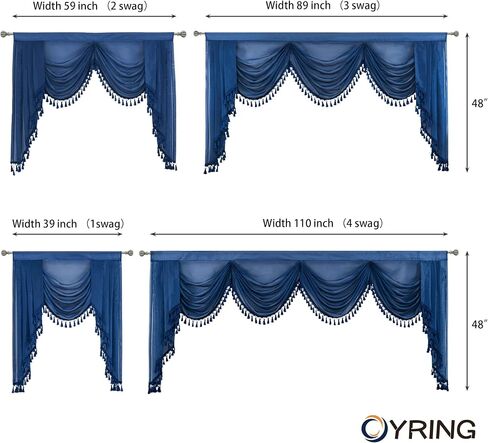OYRING Waterfall Sheer Window Curtains Valance for Living Room - Tassels Swag Curtain Valance for Bedroom Rod Pocket Topper Curtains (Beige, W89 Inch) in Saudi Arabia