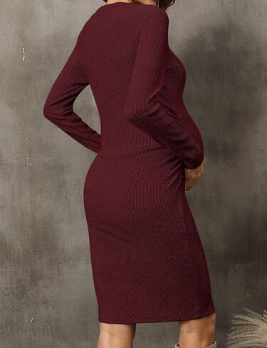 فستان حمل بأكمام طويلة ومضلع من Yeshape، فستان حمل مكشكش مناسب للعمل غير رسمي in Kuwait