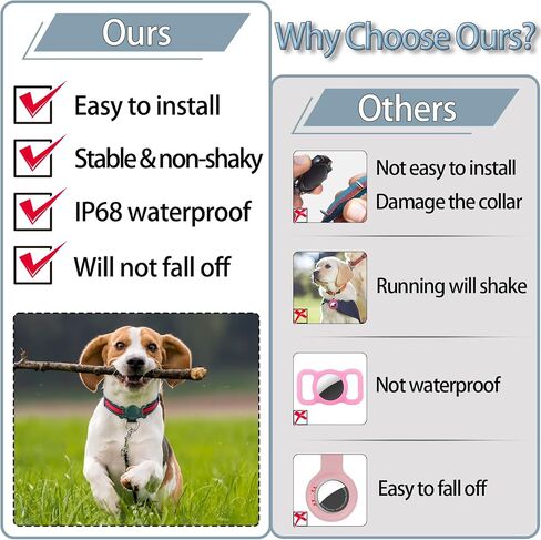 Waterproof Airtag Dog Collar Holder Compatible with Apple AirTag, Silicone Waterproof Air Tag Case for Dog Collar, Anti-Lost AirTag Holder for Pet Cat Dog GPS Tracker (Pink) in Kuwait