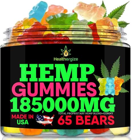 Healthergize Hemp Gummies Bears Premium Hemp Gummy Bears، فواكه طازجة، صنع في الولايات المتحدة الأمريكية، علكات القنب الطبيعية، النوم، الظهر، الركبتين، العضلات، المفاصل - 65 دببة طازجة in Kuwait
