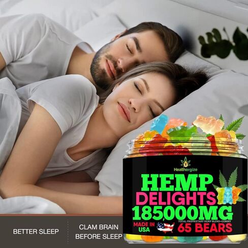 Healthergize Hemp Gummies Bears Premium Hemp Gummy Bears، فواكه طازجة، صنع في الولايات المتحدة الأمريكية، علكات القنب الطبيعية، النوم، الظهر، الركبتين، العضلات، المفاصل - 65 دببة طازجة in Kuwait