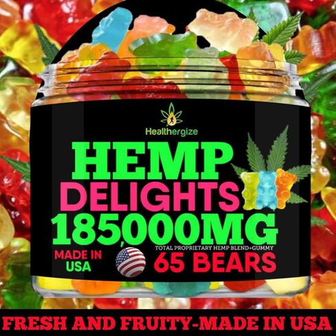 Healthergize Hemp Gummies Bears Premium Hemp Gummy Bears، فواكه طازجة، صنع في الولايات المتحدة الأمريكية، علكات القنب الطبيعية، النوم، الظهر، الركبتين، العضلات، المفاصل - 65 دببة طازجة in Kuwait