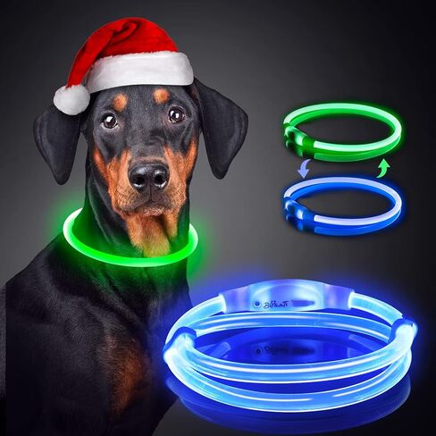 طوق الكلب LED BiPawTi المضيء يتوهج في الظلام في الليل، آمن وقابل لإعادة الشحن، طوق الكلب المضاء، خفيف للغاية، حزمة واحدة بألوان مفردة in Kuwait