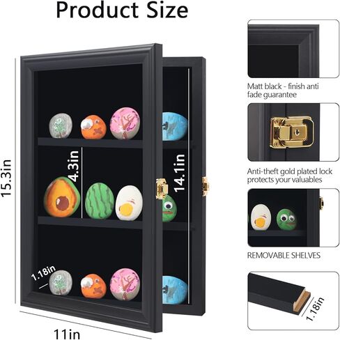 علبة عرض الصخور لطلاء Tieeqe - صندوق ظلال مقاوم للغبار لصخور النهر المطلية - خزانة عرض صخرية مصقولة مع أكريليك مضاد للأشعة فوق البنفسجية بنسبة 98% للصخور الناعمة، هدية لمحبي طلاء الصخور باللون الأسود in Kuwait