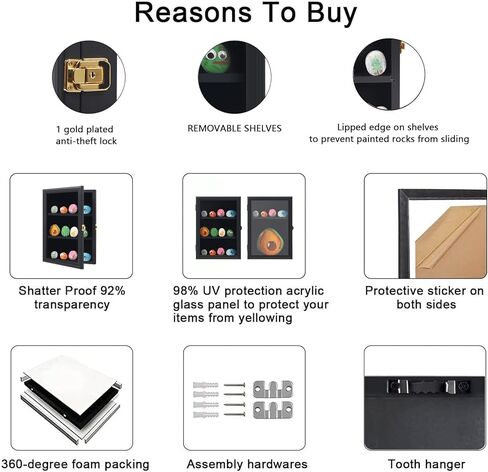 علبة عرض الصخور لطلاء Tieeqe - صندوق ظلال مقاوم للغبار لصخور النهر المطلية - خزانة عرض صخرية مصقولة مع أكريليك مضاد للأشعة فوق البنفسجية بنسبة 98% للصخور الناعمة، هدية لمحبي طلاء الصخور باللون الأسود in Kuwait