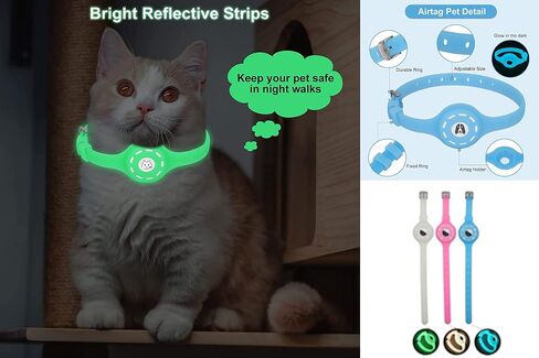 Marley's Friends Premium Soft Silicone Waterproof Airtag Cat Collar Apple Cat/Dog Fluorescent Small/Medium Lengths in 1/2in Width for Small Pets Cats Puppies, Yellow,White, Medium-Large in Saudi Arabia