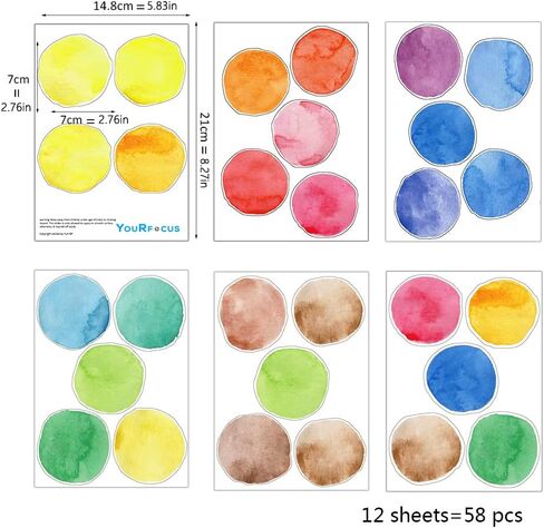 Pink Polka Dot Wall Decals 36pcs Watercolor Dots Wall Sticker for Kids Baby Girls Teens and Nursery Room (6 Sheets) in Kuwait