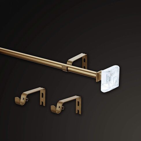 مجموعة قضبان ستارة MODE Simplicity بقطر 5/8 بوصة مع نهايات قضيب ستارة مربعة شفافة وقضيب ستارة قابل للتعديل مثبت على الحائط من الفولاذ، يناسب نوافذ من 32 بوصة إلى 90 بوصة، ذهبي in Kuwait