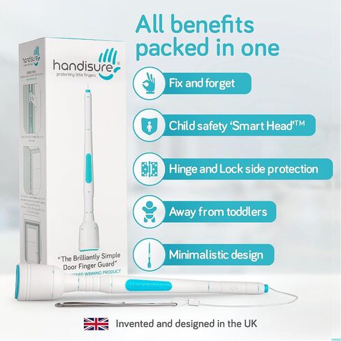 Handisure باب أمان باب الأطفال. آلية أوتوماتيكية، سلامة جانبية للمفصلات والقفل، موثوقة، جوائز متعددة وفريدة من نوعها، سدادة باب للأطفال. سهل التركيب والبناء حتى آخر واقي للأصابع للباب in Kuwait