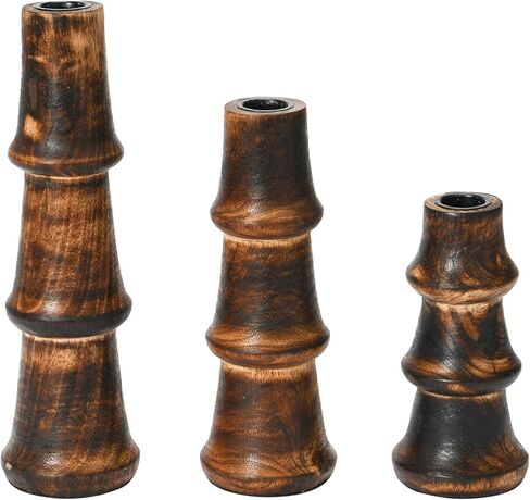 Main + Mesa Wood Stack Taper Candle Holders, Set of 3 in Saudi Arabia