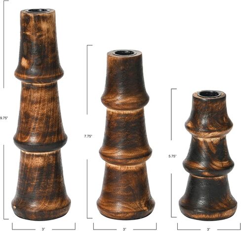 Main + Mesa Wood Stack Taper Candle Holders, Set of 3 in Saudi Arabia